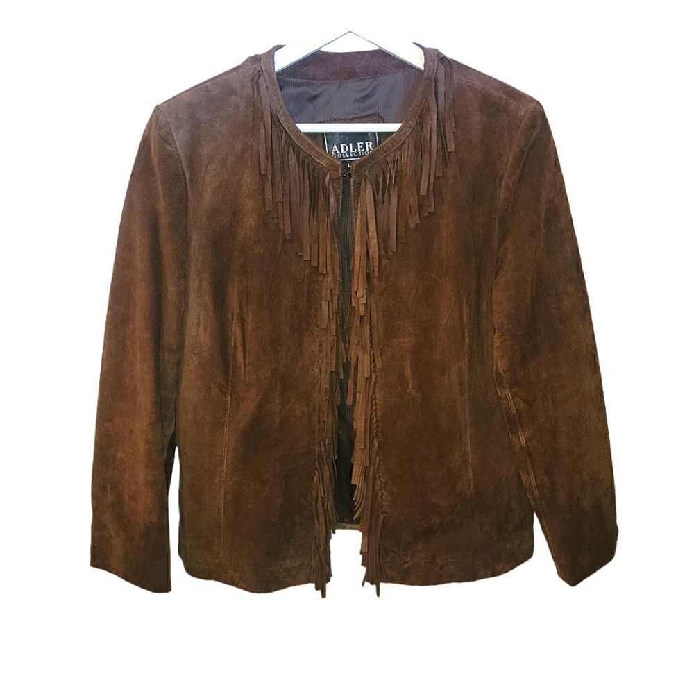 Vintage Adler Collection Brown Suede Leather Fringe Jacket Western Style L - Picture 4 of 14